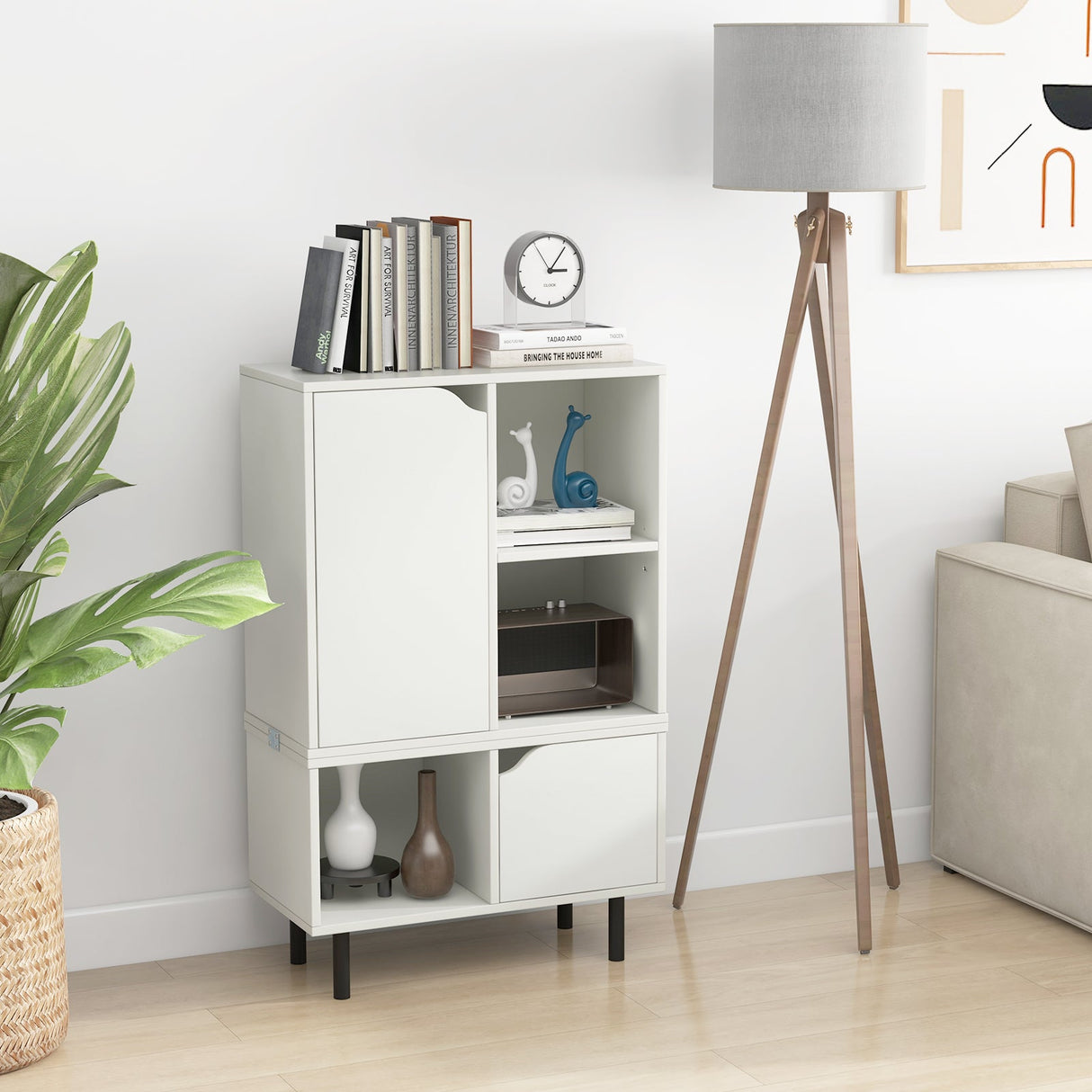 Estantería apilable con estante y cubos ajustables - Blanco