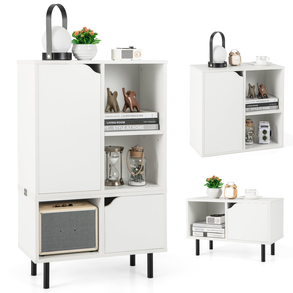 Estantería apilable con estante y cubos ajustables - Blanco
