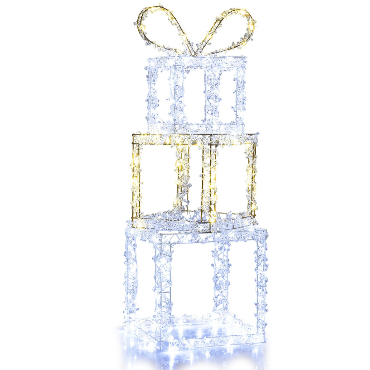 Juego de cajas de regalo apiladas iluminadas con 3 luces de cajas de regalo de Navidad preiluminadas