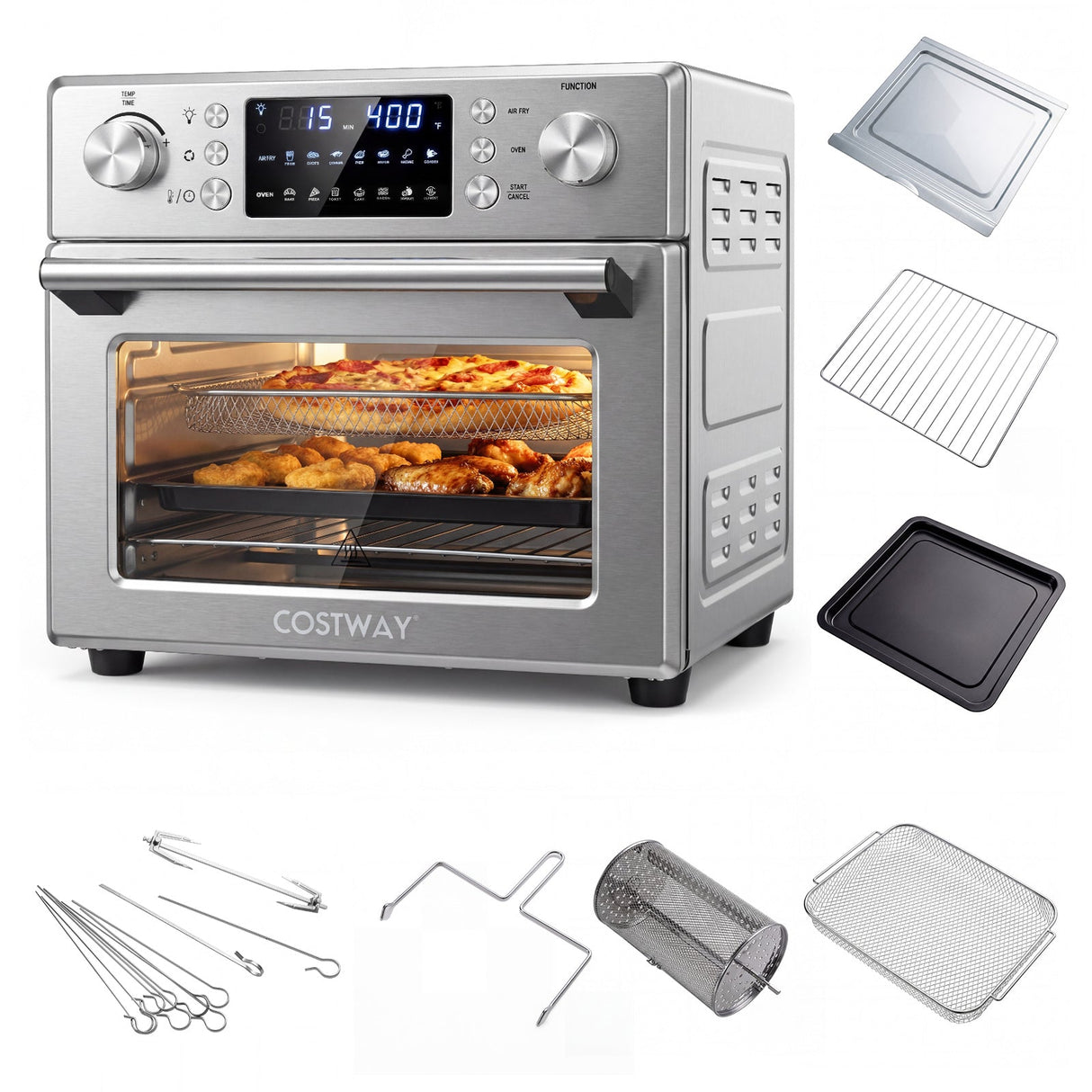 Horno de encimera de convección de acero inoxidable con función para hornear - Plateado