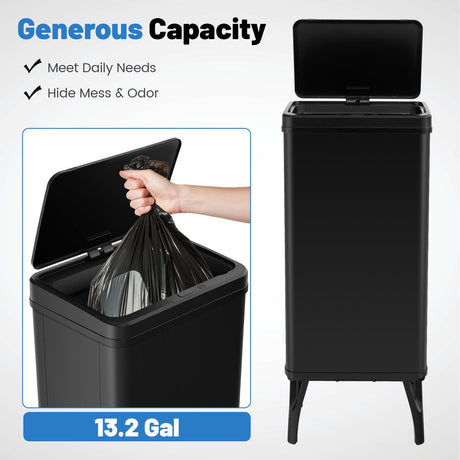 Cubo de Basura de Acero Inoxidable de 13.2 Galones con Tapa Fija y Cierre Suave