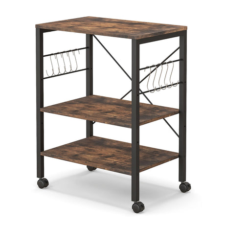 Carrito de almacenamiento para horno microondas de cocina de 3 niveles con ganchos