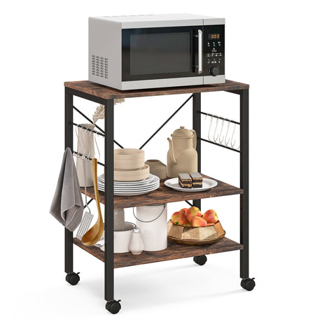 Carrito de almacenamiento para horno microondas de cocina de 3 niveles con ganchos