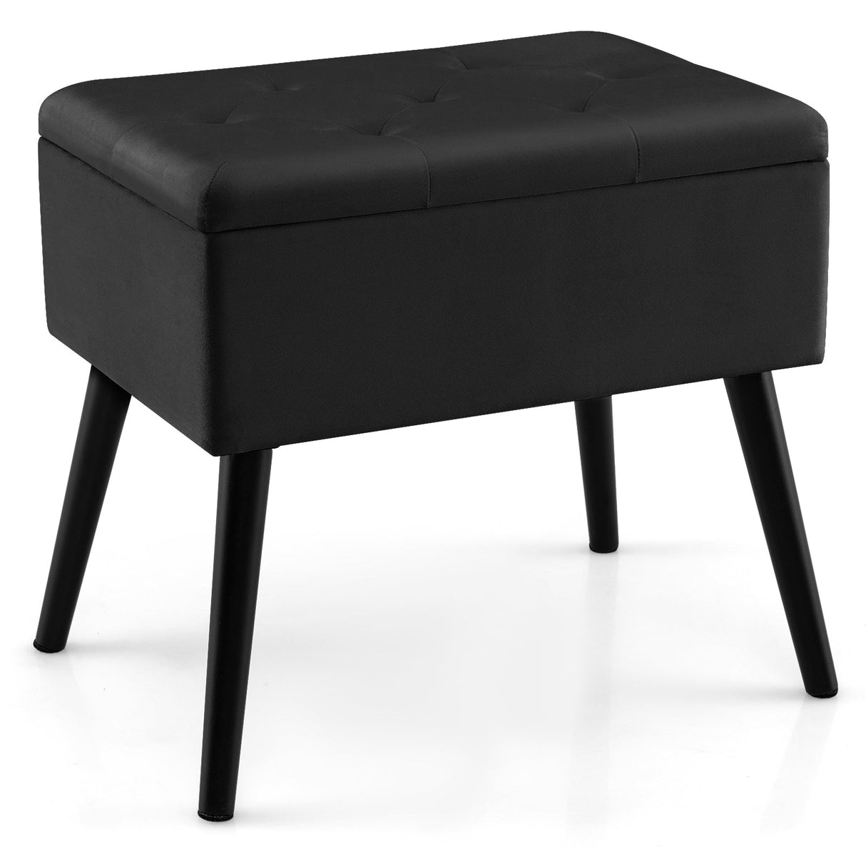 Otomana de almacenamiento de terciopelo con patas de madera maciza para sala de estar o dormitorio