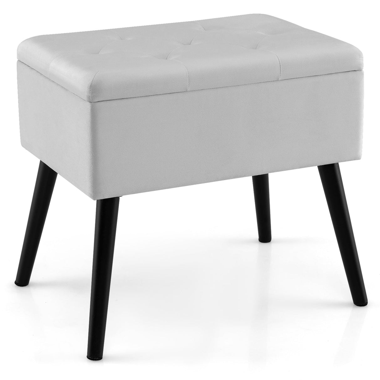 Otomana de almacenamiento de terciopelo con patas de madera maciza para sala de estar o dormitorio