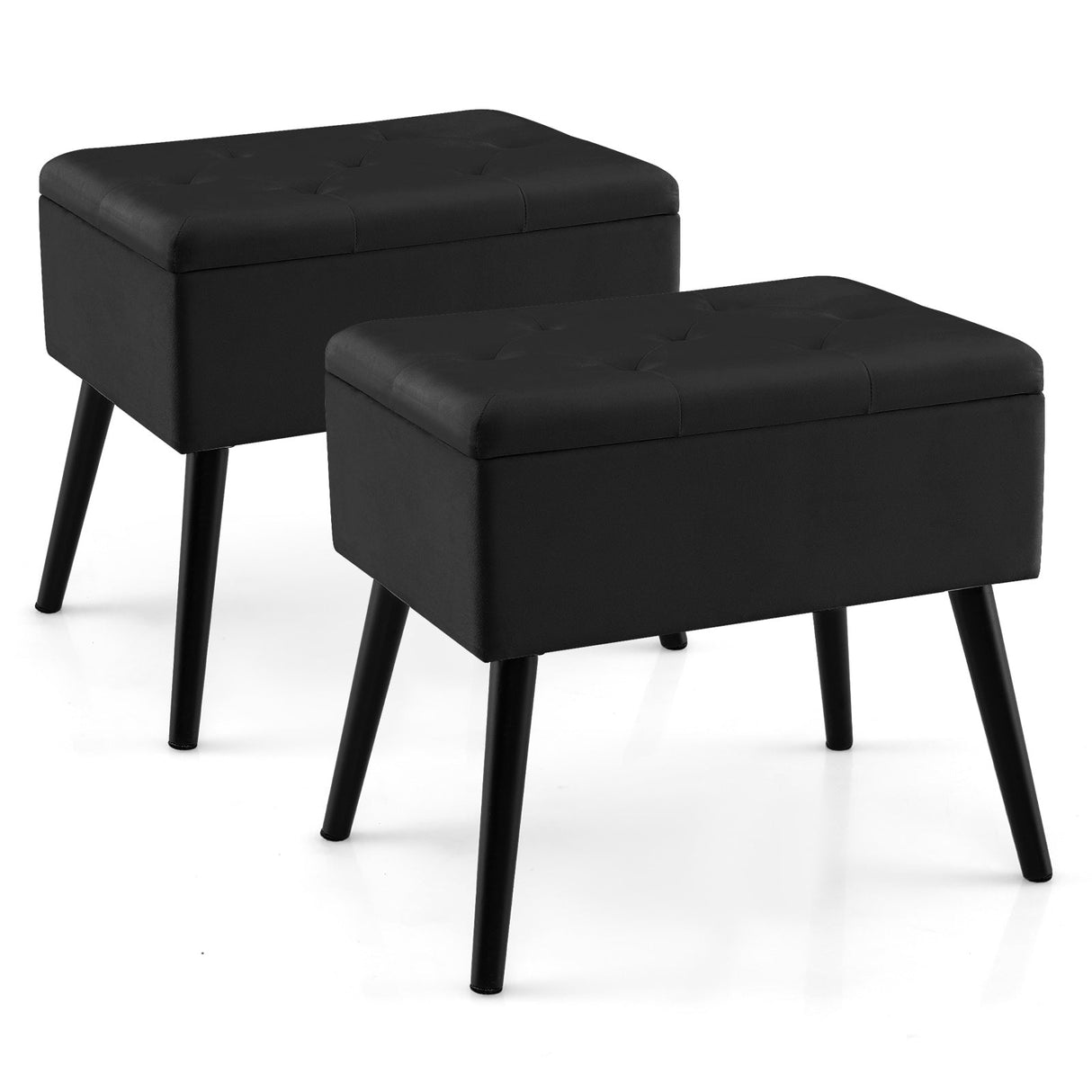 Otomana de almacenamiento de terciopelo con patas de madera maciza para sala de estar o dormitorio