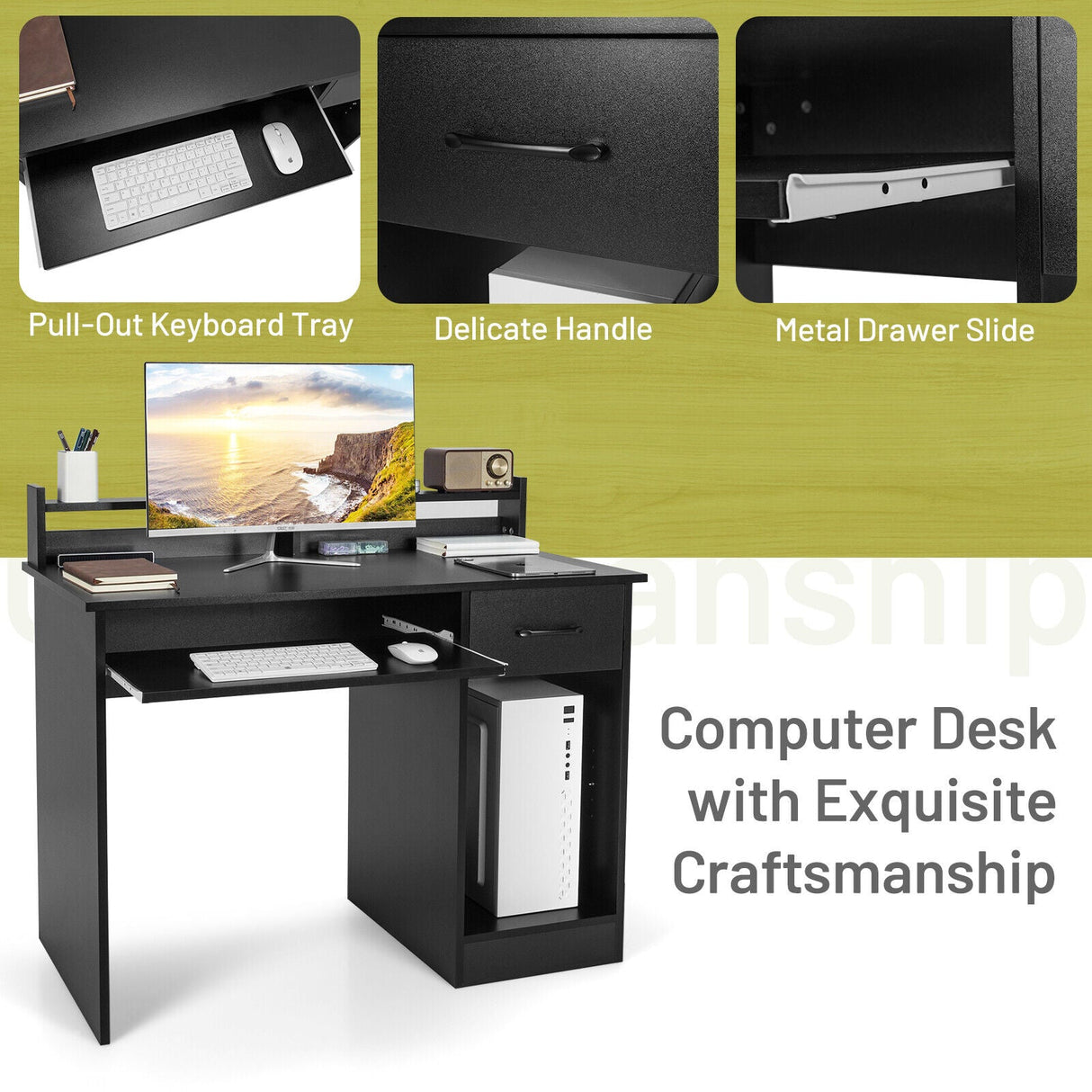 Mesa Portátil de Estudio con Cajón y Bandeja para Teclado