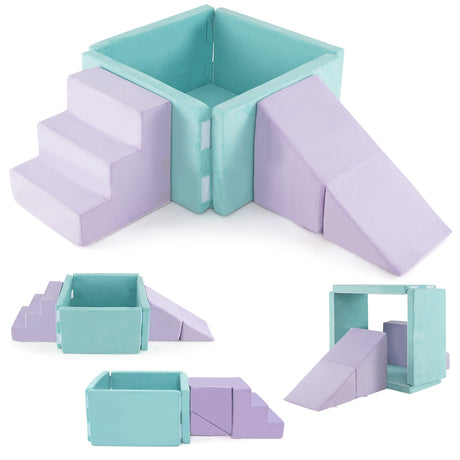 Set de juego blando 3 en 1 de tela de gamuza, bloques de escalada de espuma para niños pequeños - Morado