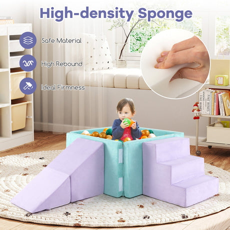 Set de juego blando 3 en 1 de tela de gamuza, bloques de escalada de espuma para niños pequeños - Morado