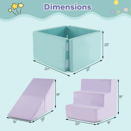 Set de juego blando 3 en 1 de tela de gamuza, bloques de escalada de espuma para niños pequeños - Morado