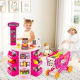 Supermercado de Juguete para Niños, 76 Piezas, Juego de Tienda de Comestibles de Imitación con Carrito de Compras