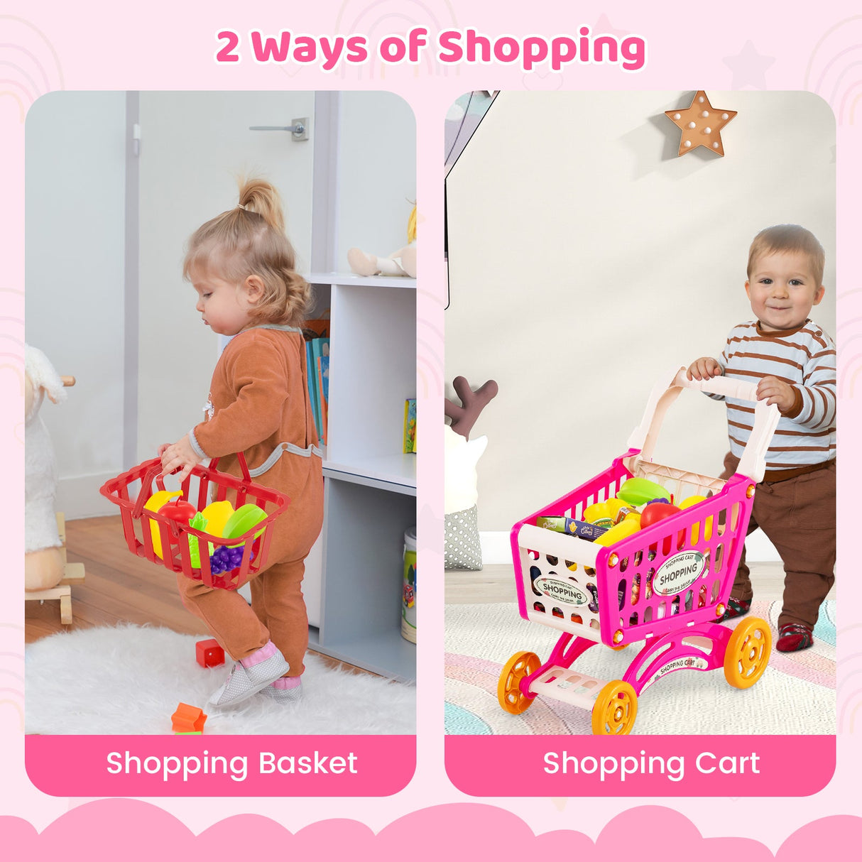 Supermercado de Juguete para Niños, 76 Piezas, Juego de Tienda de Comestibles de Imitación con Carrito de Compras