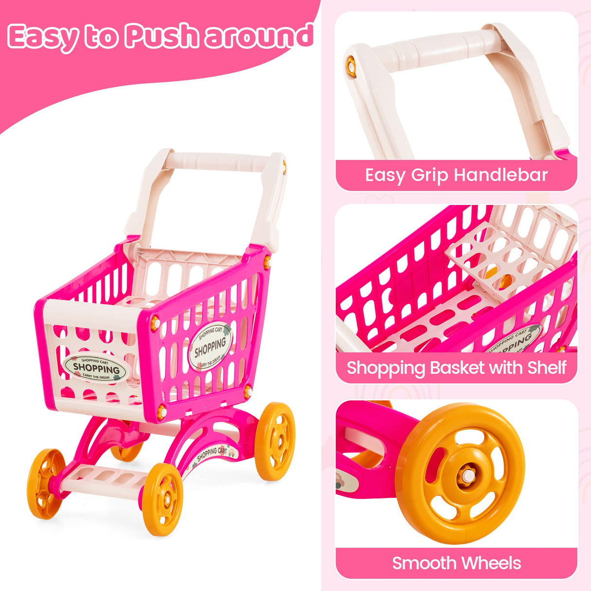 Supermercado de Juguete para Niños, 76 Piezas, Juego de Tienda de Comestibles de Imitación con Carrito de Compras