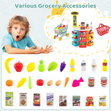Supermercado de Juguete para Niños, 76 Piezas, Juego de Tienda de Comestibles de Imitación con Carrito de Compras