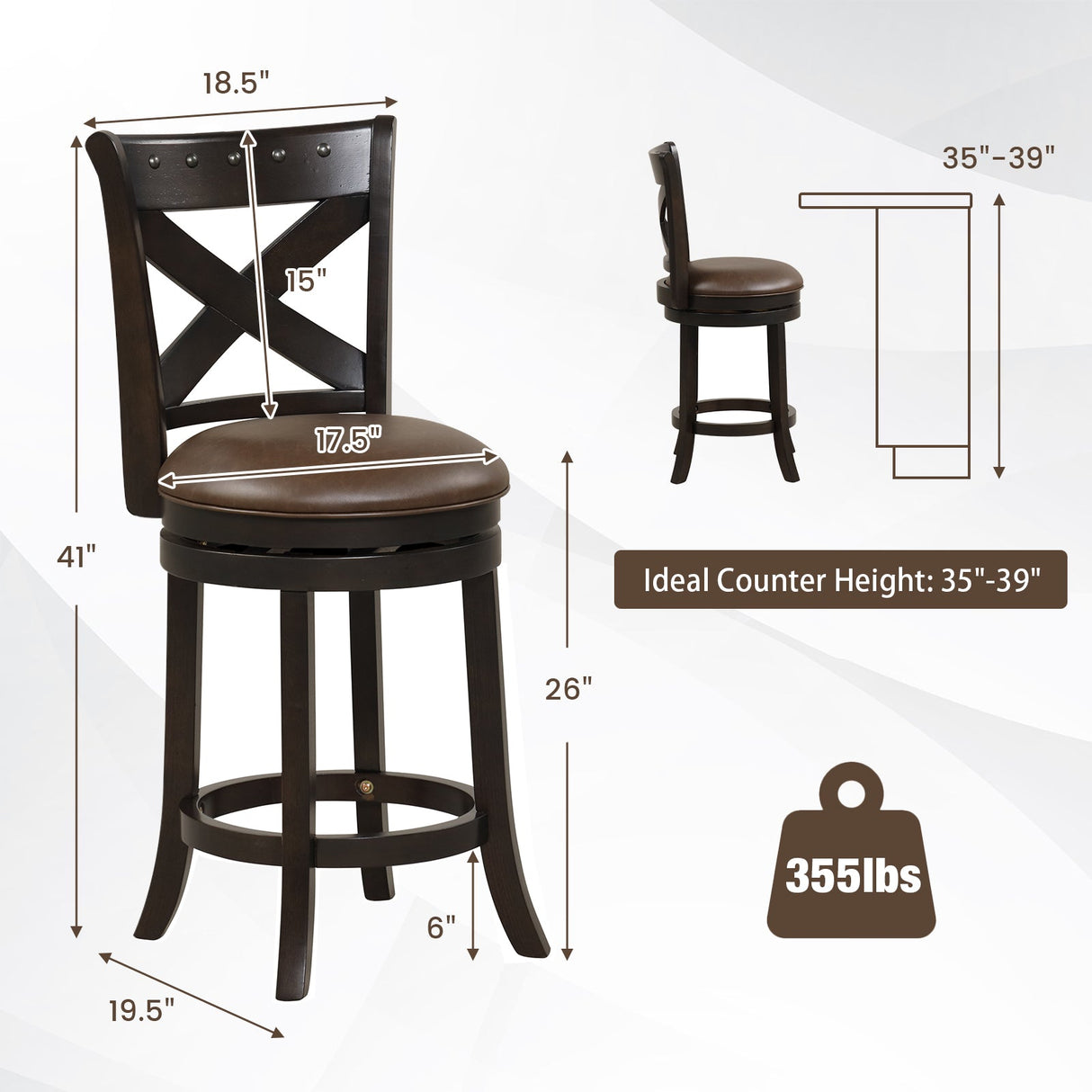 31 Inch Swivel Bar Stool with Curved Backrest PU Leather Seat and Footrest