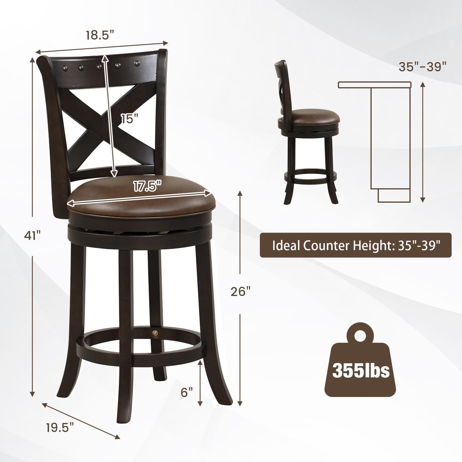 31 Inch Swivel Bar Stool with Curved Backrest PU Leather Seat and Footrest