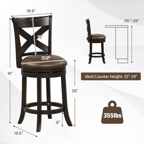 Taburete de bar giratorio de 31 pulgadas con respaldo curvo, asiento de cuero PU y reposapiés