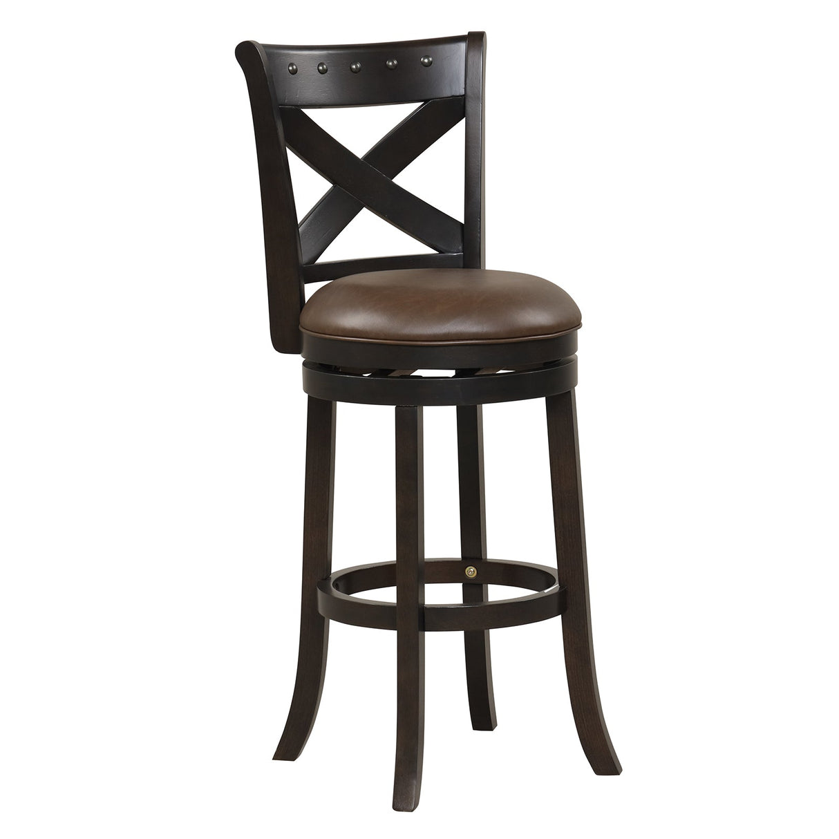 31 Inch Swivel Bar Stool with Curved Backrest PU Leather Seat and Footrest
