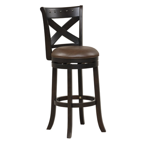 Taburete de bar giratorio de 31 pulgadas con respaldo curvo, asiento de cuero PU y reposapiés