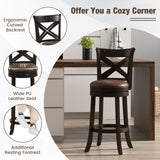 31 Inch Swivel Bar Stool with Curved Backrest PU Leather Seat and Footrest