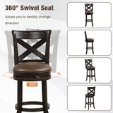 31 Inch Swivel Bar Stool with Curved Backrest PU Leather Seat and Footrest