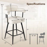 Swivel Bar Stool Set of 2 Counter Height Chairs with Curved Back and Arms