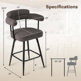Swivel Bar Stool Set of 2 Counter Height Chairs with Curved Back and Arms