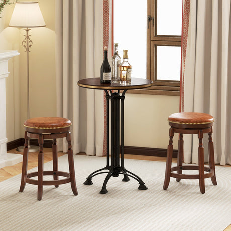 Taburete de bar giratorio de 29 pulgadas, juego de 2 con asiento tapizado y estructura de madera de caucho - 29 pulgadas