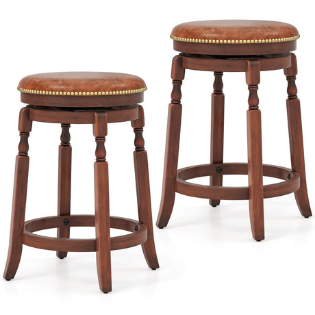 Taburete de bar giratorio de 29 pulgadas, juego de 2 con asiento tapizado y estructura de madera de caucho - 29 pulgadas