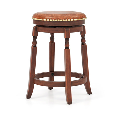 Taburete de bar giratorio de 29 pulgadas, juego de 2 con asiento tapizado y estructura de madera de caucho - 29 pulgadas