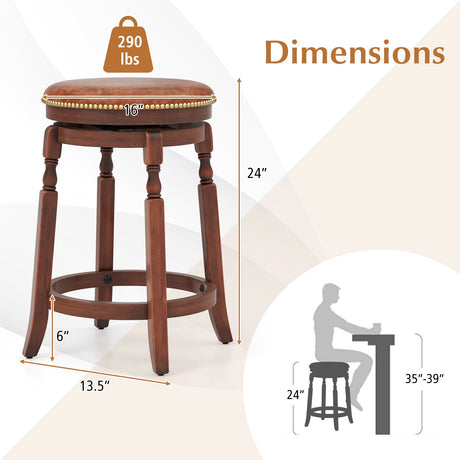 Taburete de bar giratorio de 29 pulgadas, juego de 2 con asiento tapizado y estructura de madera de caucho - 29 pulgadas
