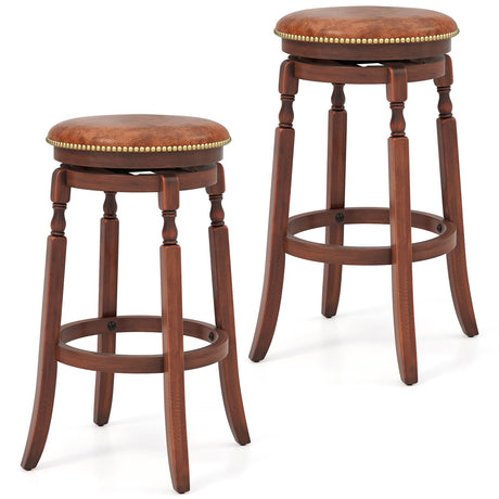 Taburete de bar giratorio de 29 pulgadas, juego de 2 con asiento tapizado y estructura de madera de caucho - 29 pulgadas