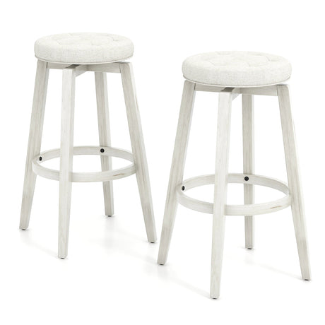 Juego de 2 taburetes de bar de madera de caucho tapizados giratorios 360 grados con reposapiés