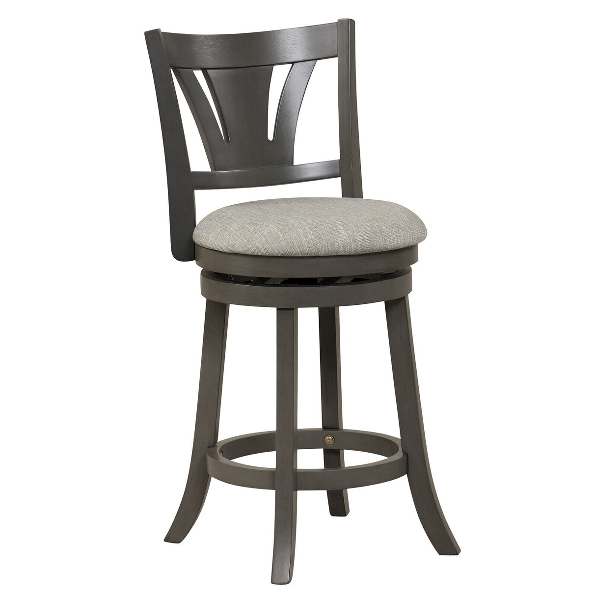 Taburete de bar giratorio de 26.5 pulgadas con respaldo, asiento acolchado suave y reposapiés gris