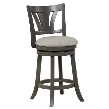 Taburete de bar giratorio de 26.5 pulgadas con respaldo, asiento acolchado suave y reposapiés gris