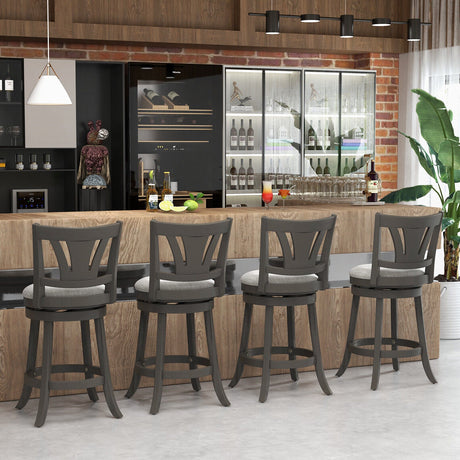 Taburete de bar giratorio de 26.5 pulgadas con respaldo, asiento acolchado suave y reposapiés gris