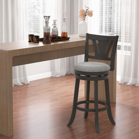 Taburete de bar giratorio de 26.5 pulgadas con respaldo, asiento acolchado suave y reposapiés gris