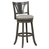 Taburete de bar giratorio de 26.5 pulgadas con respaldo, asiento acolchado suave y reposapiés gris