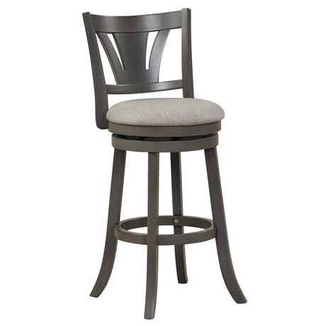 Taburete de bar giratorio de 26.5 pulgadas con respaldo, asiento acolchado suave y reposapiés gris