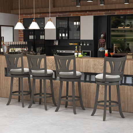 Taburete de bar giratorio de 26.5 pulgadas con respaldo, asiento acolchado suave y reposapiés gris