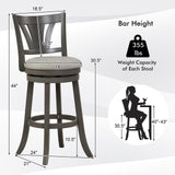 Taburete de bar giratorio de 26.5 pulgadas con respaldo, asiento acolchado suave y reposapiés gris