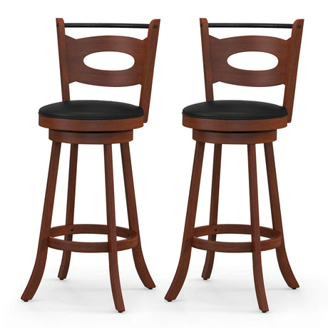 2 taburetes giratorios de bar de 24/29 pulgadas con respaldo curvo y cojines de asiento