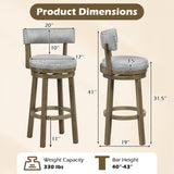 Swivel Bar Stools Set of 2 Linen Fabric Upholstered Barstools with Back-31.5 Inches