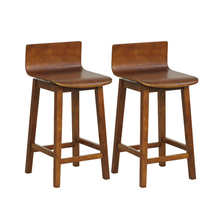 Taburetes de bar giratorios de madera de 24,5 pulgadas, juego de 2 con patas de madera de caucho y respaldo bajo