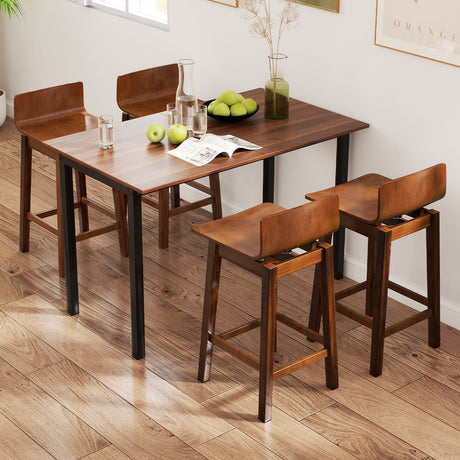 Taburetes de bar giratorios de madera de 24,5 pulgadas, juego de 2 con patas de madera de caucho y respaldo bajo