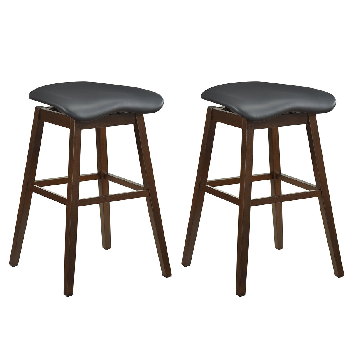 Juego de 2 taburetes giratorios para bar con asiento contorneado acolchado y reposapiés - Negro y marrón