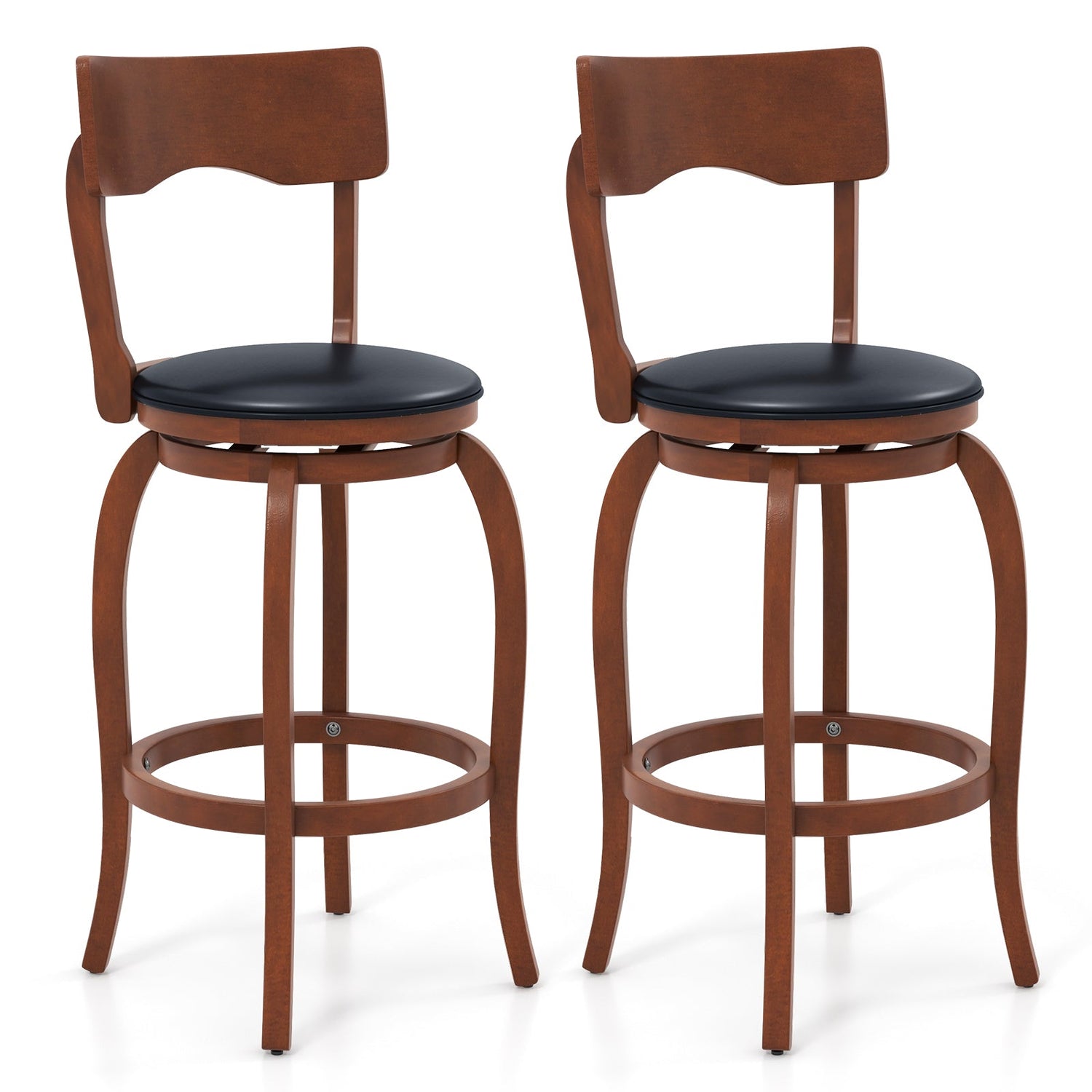 Juego de 2 taburetes de bar giratorios con estructura de madera de caucho y asiento tapizado