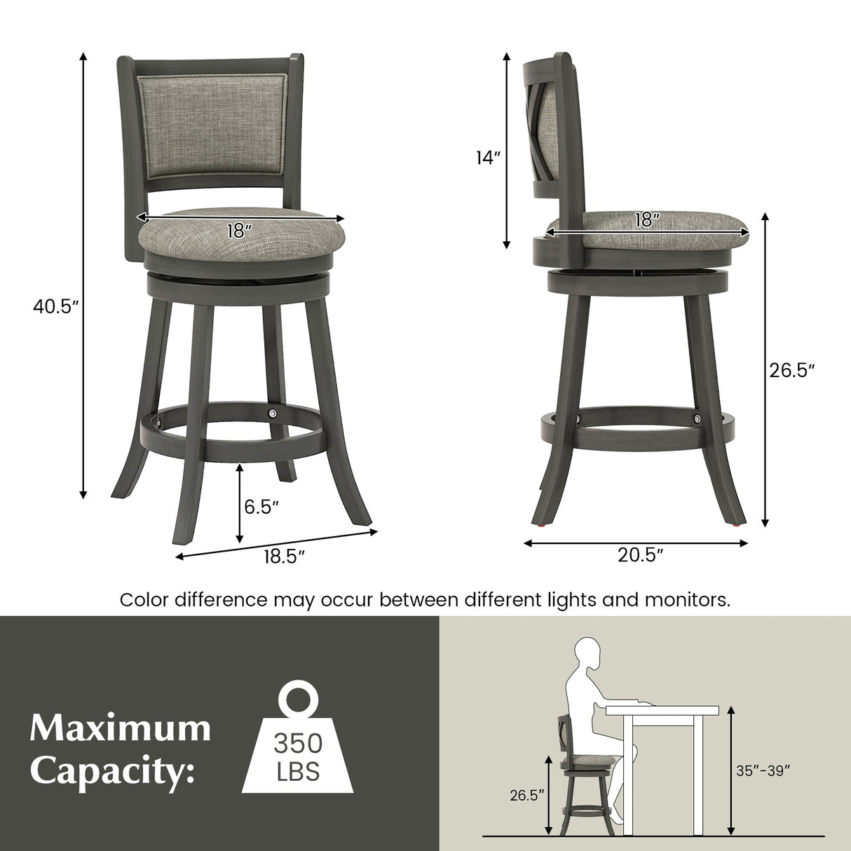 Juego de 2 taburetes giratorios con respaldo y asiento acolchados
