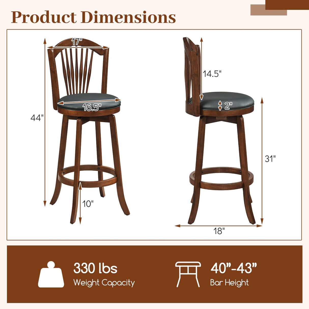 Taburetes de bar giratorios con respaldo y estructura de madera para isla de cocina
