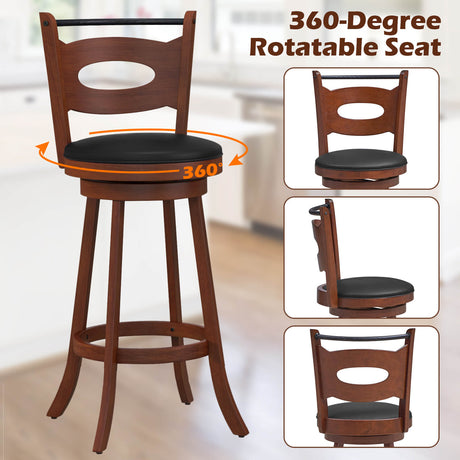 2 taburetes giratorios de bar de 24/29 pulgadas con respaldo curvo y cojines de asiento